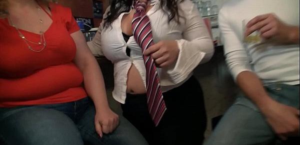  Chubby party girls get naked in the bbw bar